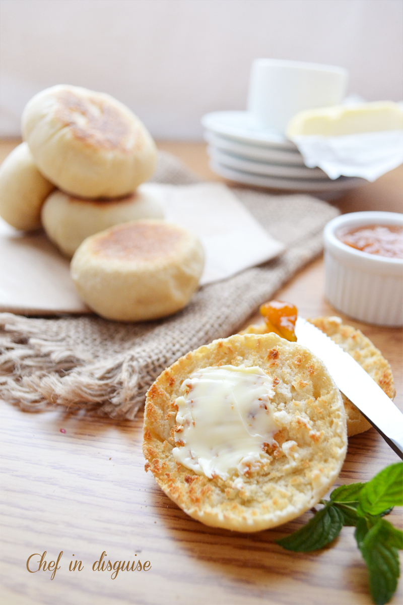 English muffins with butter and jam