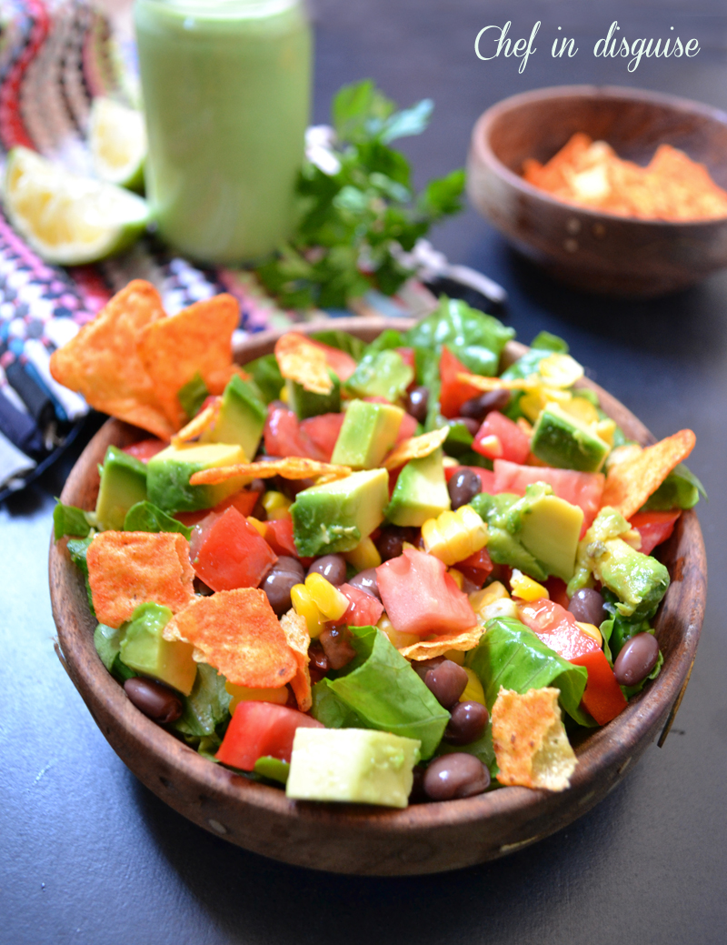 Southwestern salad with creamy parsley lime dressing