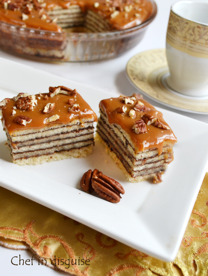 Layered cake with caramel frosting