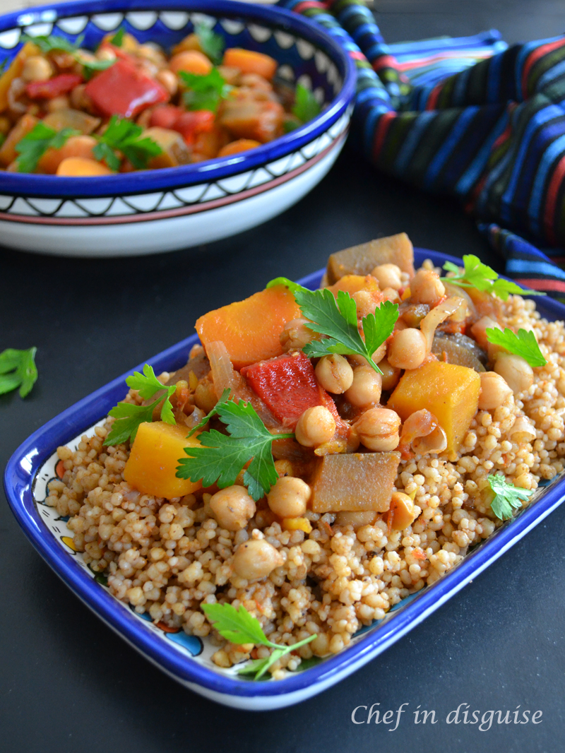 Maftool (Palestinian couscous) with mixed vegetables
