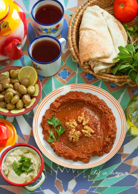 Aleppo muhammara , a wonderful roasted pepper dip from Aleppo, Syria. It is great with roasted meat or on its own as part of mezza