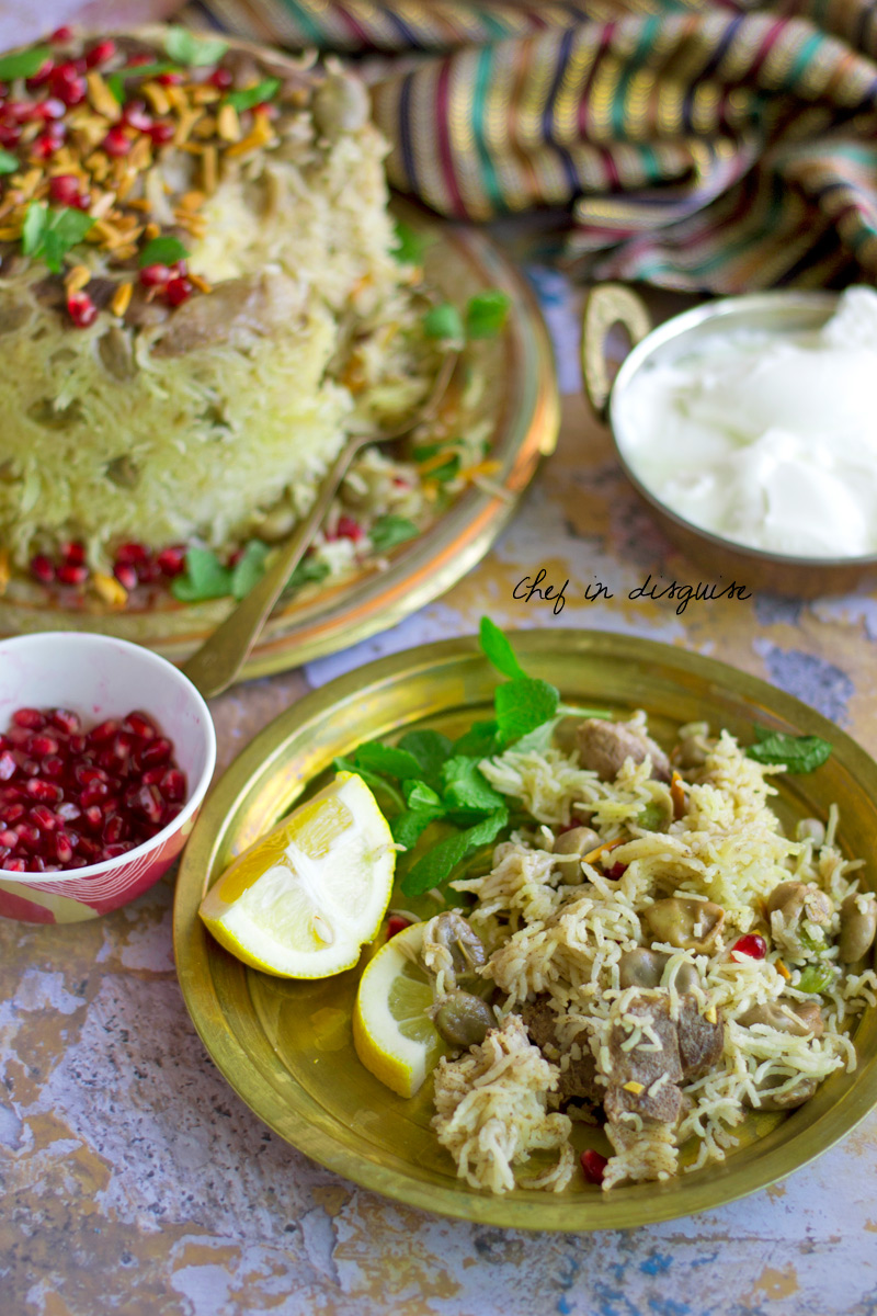 Fava bean maqluba (Palestinian rice and vegetable pilaf)