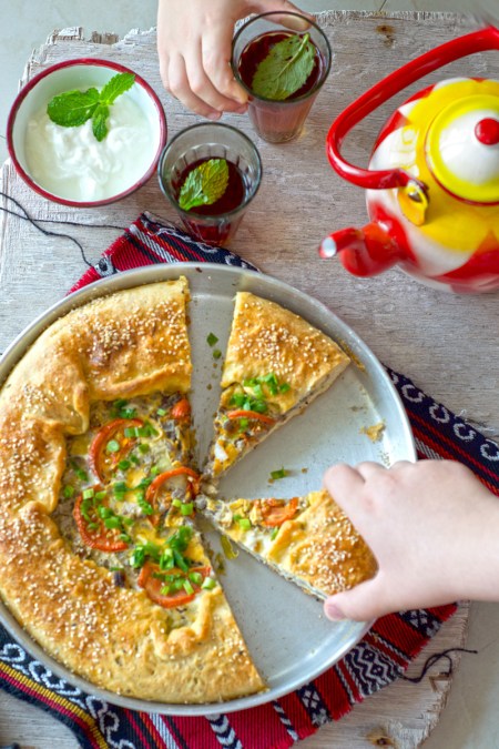 Saudi meat tahini and chives galette (aysh abu laham)