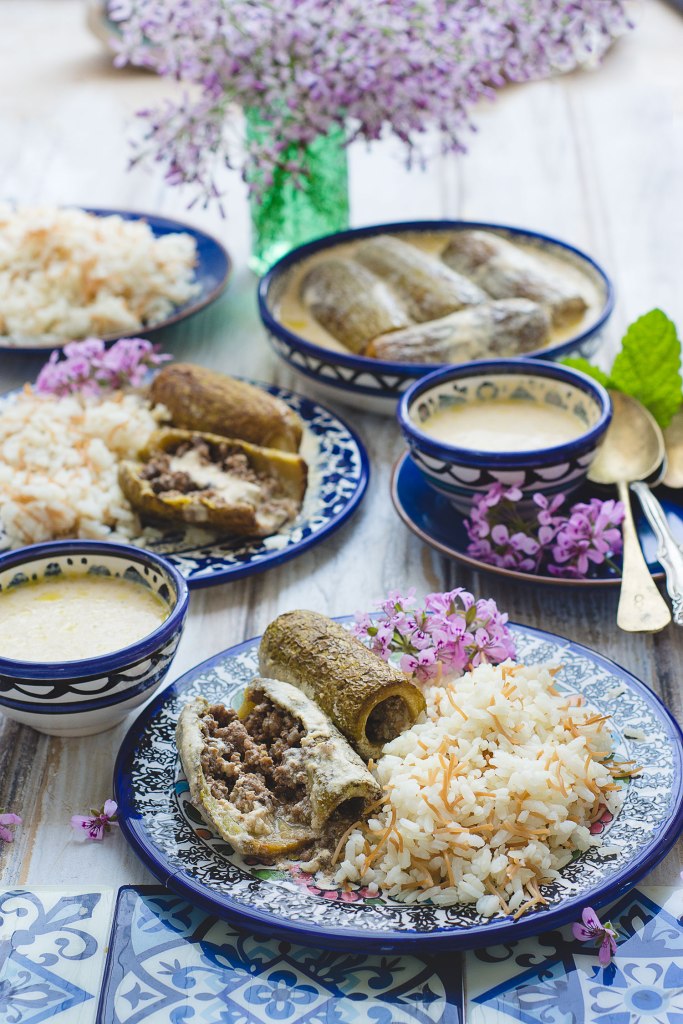 authentic Sheikh al Mahshi (zucchini stuffed with meat and cooked in yogurt sauce)