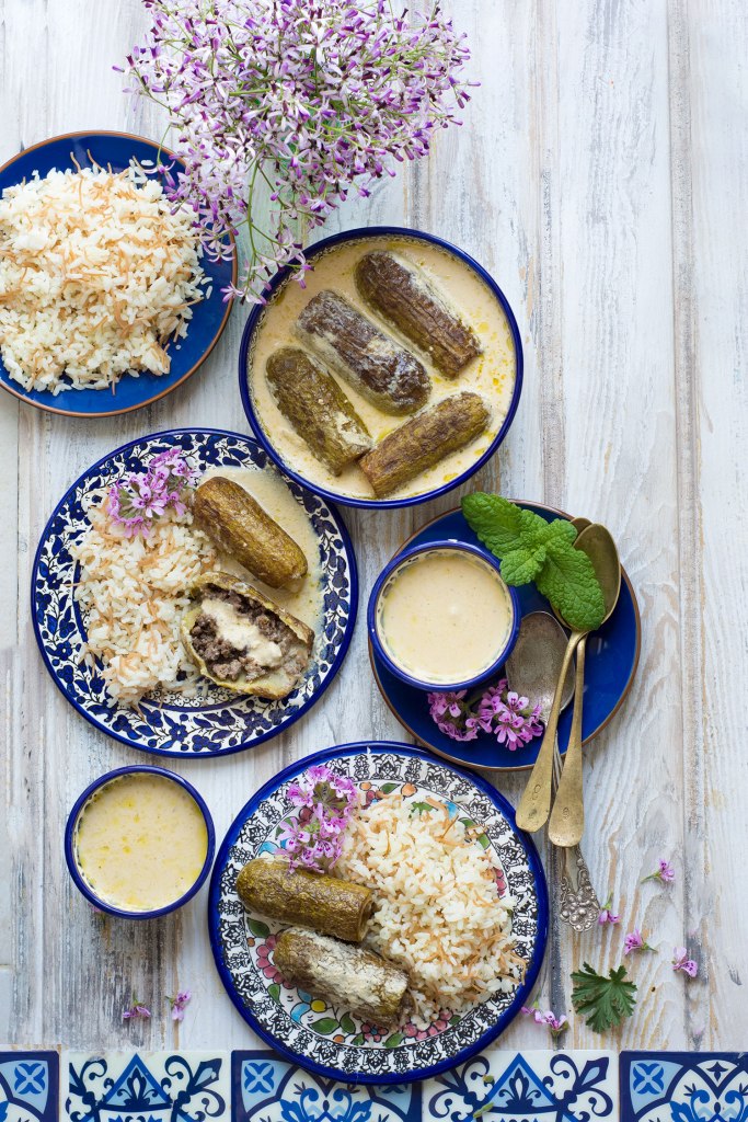 Sheikh al Mahshi (zucchini stuffed with meat and cooked in yogurt sauce)
